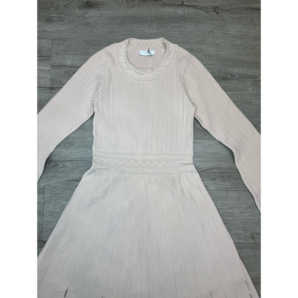 Sandro Paris Ribbed Knit Fit & Flare Bodycon Dress XS Blush Nude Bell Sleeves - Picture 5 of 12